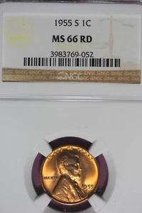 1955-S 1C MS66RD NGC LINCOLN WHEAT CENT #B45976 - Picture 1 of 2
