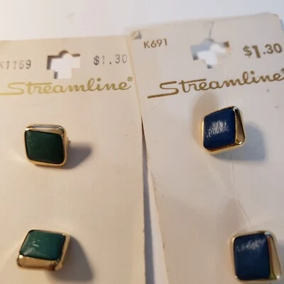 Vintage Streamline Button Size 20 Shank Gold with Blue or Green Inset 2 Cards - Image 1 of 4