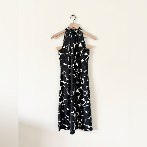 Abito smanicato collo alto Michael Kors bianco e nero floreale Taglia 2