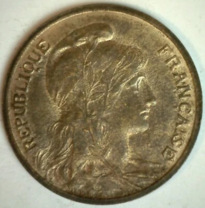 1903 France Bronze 5 Centimes Coin Uncirculated Republic Protecting Her Child - Picture 1 of 2