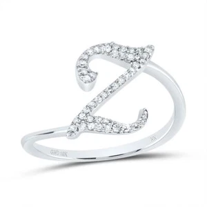 10k White Gold Genuine Diamond Cursive Font Letter Z Initial Bypass Ring 1/8 CT - Picture 1 of 1