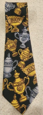 Addiction Men's Necktie Tie Polyester World's Greatest Dad Trophy Pattern 57" L - Image 1 of 4