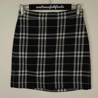 J Crew Skirt Womens 00 Black White Plaid Mini Lined Office Career Holiday Preppy - Image 1 of 4