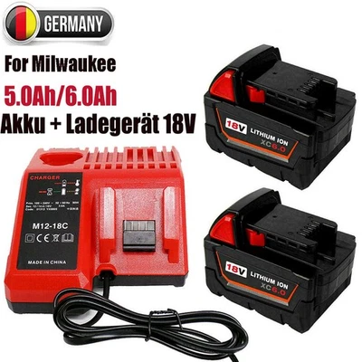 POWER WINGS 18V Für Milwaukee Li-Ion XC 5,0/6,0AH M18 B5 Akku 48-11-1852 / M12-18C Ladegerät