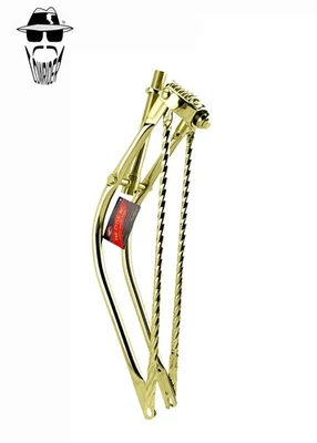 Original Lowrider 26" Bent 1" Gold Suspension Retro Fork w/Square Twisted Bars. - Image 1 of 3