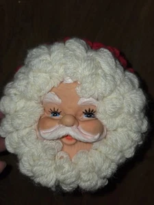 Ornamenti testa di Babbo Natale vintage volti in plastica filato capelli fatto a mano - Foto 1 di 4