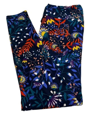 Leggings LuLaRoe TC Alto Curvilíneo Floral AZUL Coloridos Divertidos MODERNOS Hojas Elásticas Foto 1 de 4