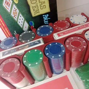 Texas Hold'em Holdem Poker Chip Set with 200 Pcs Chips Casino Card Game Party - Picture 1 of 7