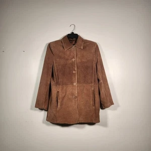 BERNARDO Tan Suede Blazer Jacket Womens Large Boho Hippie Retro Western FLAWED - Picture 1 of 12