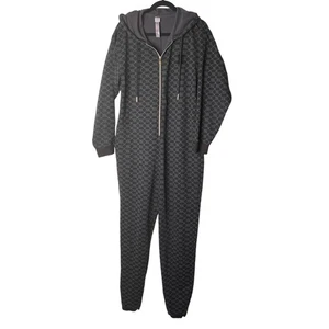Savage X Fenty Forever Savage Hooded Jumpsuit Black Caviar Monogram Print Large - Picture 1 of 5