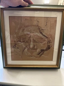 Native American conte Pencil drawing Framed! Signed - Bild 1 von 8