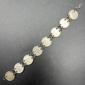 Antique British Silver Three Pence Coin Bracelet 7" weighs 13.74g - Picture 1 of 16