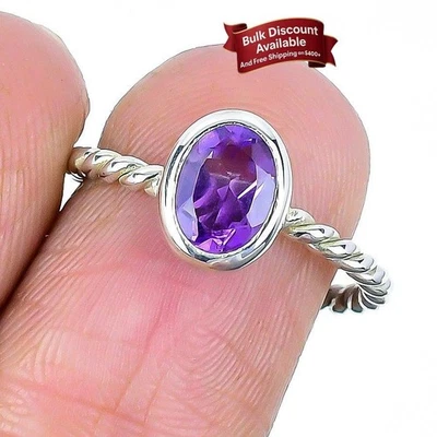 Anillo Joyería Anillo Nuevo Declaración Viernes Negro Plata Esterlina Facetada Amatista Natural Foto 1 de 4
