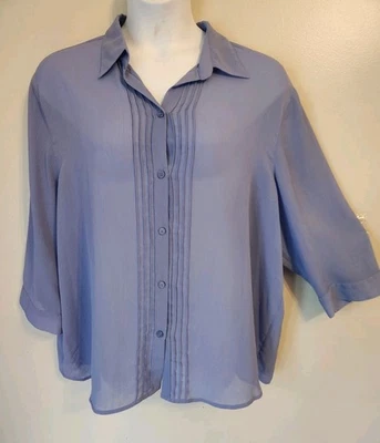 De colección Años 90 Joanna Plus Periwinkle Plisado Arruga Semi Transparente Top 3X Foto 1 de 4
