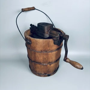 ANTIQUE GEM ICE CREAM MAKER CHURN PHILA NORTH BROS USA 1895 HAND CRANK WOODEN - Picture 1 of 16