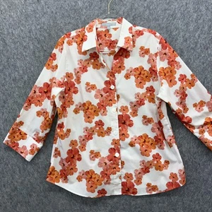 Foxcroft Shaped Fit Button Front Shirt Damen Plus 18 weiß koralle Blumen Karriere - Bild 1 von 10