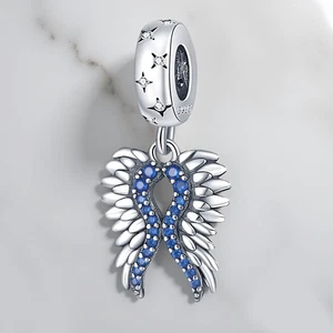 White Gems Stars Blue Spiky Scaly Wings Charm 925 Sterling Silver Charm - Picture 1 of 1