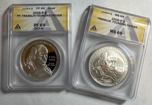 2006-P Ben Franklin Founding Father SET (2) Silver Dollars ANACS PF DCAM/ MS 69 - Picture 1 of 6