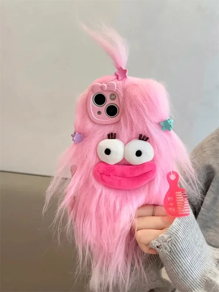 Funda Monstruo de Peluche Rosa Divertida y Esponjosa para iPhone 17 Pro y Pro Max Foto 1 de 1
