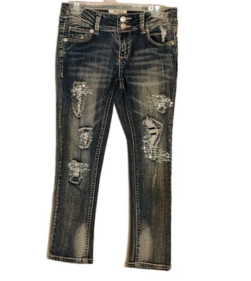  Mudd Jeans Girls Size 8 Distressed W/Rhinestone Accent Slim Fit Super Cute  - Image 1 of 4