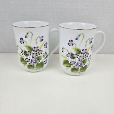 Otagiri Japan Forget Me Nots Purple Flowers Porcelain Coffee Tea Mug Cup Lot 2