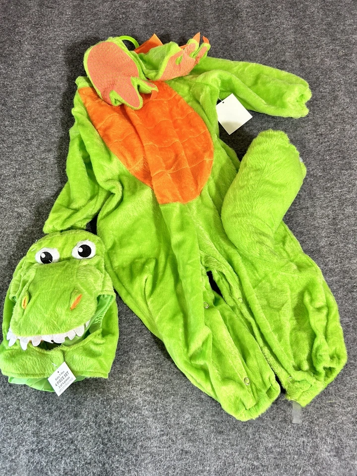 Fun World 4 Piezas T-Rex Dinosaurio Verde Disfraz 12-18mo Máscara Botines Cola Conjunto Foto 1 de 4