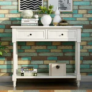 Wood Console Table Storage Cabinet Sideboard w/ 2 Drawer Bottom Open Shelf White - Picture 1 of 16