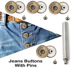 Brass Jeans Buttons Denim Replacement for Leather Coats Trousers Jacket 20mm - Picture 1 of 12