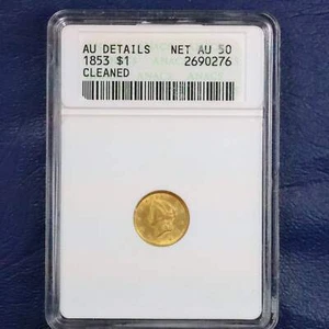 1853 US Gold 1 Dollar Liberty Head - ANACS AU 50 gereinigt - Bild 1 von 4