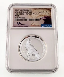 2017-P S$1 Wedge-Tailed Eagle Reverse Proof NGC PF70 Mercanti Box CoA - Picture 1 of 4