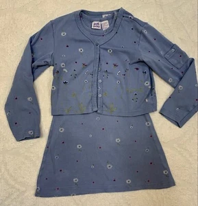 Vtg Hearts & Flowers Blue 2 Piece Dress Jacket Outfit Girl Sz 7 Floral Garden - Picture 1 of 12
