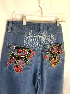 Y2K Ninth Hall Ambush Jeans Sz 30 X 27 Blue Denim Dragon Baggy Skater Streetwear - Picture 1 of 5