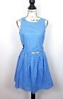 Topshop Ladies Blue Eyelet Embroidered Fit & Flare Cutout Dress Sz 8