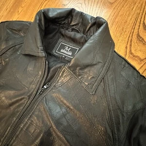 M Collection einfarbiger schwarzer Echtleder Mantel durchgehender Reißverschluss gefüttert Herren Gr. M - Bild 1 von 8