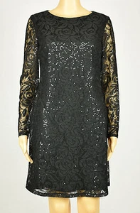 American Living Womens Black Sequined Floral-Lace Sheath Dress 6 - Picture 1 of 4