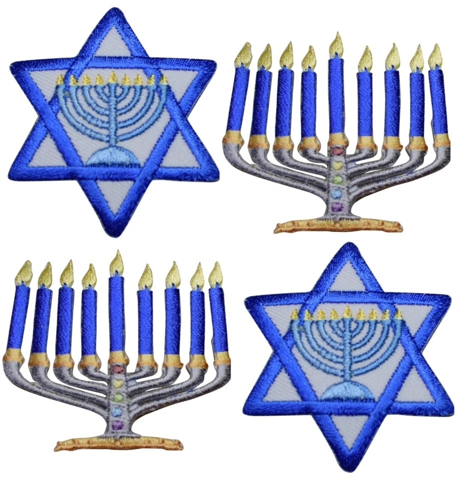 4-Pack Hanukkah Applique Patch Set - Star of David Menorah Embroidered Badges - Image 1 of 1