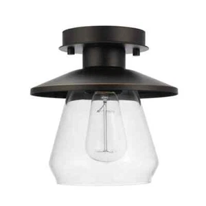 Globe Electric Nate 1-Light Oil Rubbed Bronze Semi-Flush Mount Light w/ Shade - Picture 1 of 8