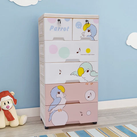 Parrot Closet 6 Drawers Dresser Organizer Clothes Toys Storage Cabinet w/Lock Cover