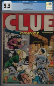 CLUE COMICS #12-CGC 5.5 FINE-, 1947 HILLMAN CRIME COMIC - Picture 1 of 2