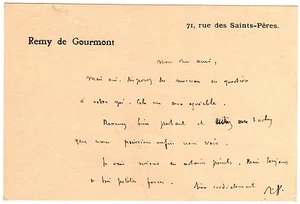 LAS Remy de Gourmont à Octave Uzanne - autographe - s.d. (?) - Picture 1 of 1
