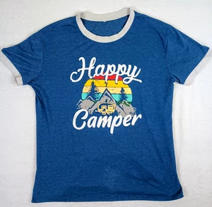 Happy Camper Camping T-shirt Men's Medium Blue Graphic Short Sleeve - Picture 1 of 5