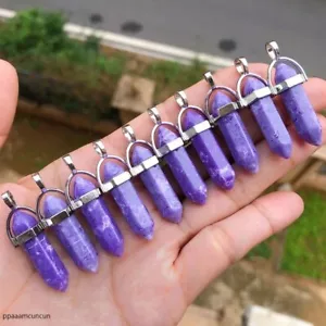 10pcs Purple Turquoise Stone Hexagon Point Pendant Chakra Reiki Healing Amulet - Picture 1 of 1