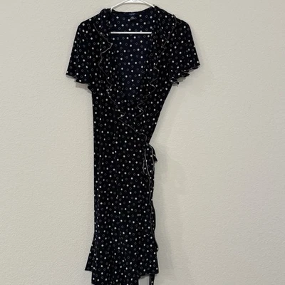 Vestido envolvente Chaps azul marino a lunares con volantes L - Clásico femenino muy querido encanto Foto 1 de 4