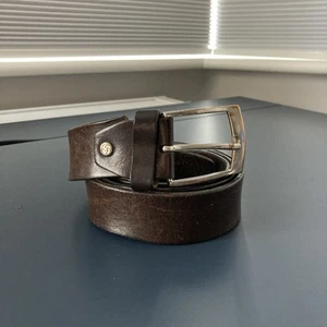 Mens Leather Belt Brown Silver Distressed W38 - Picture 1 of 5