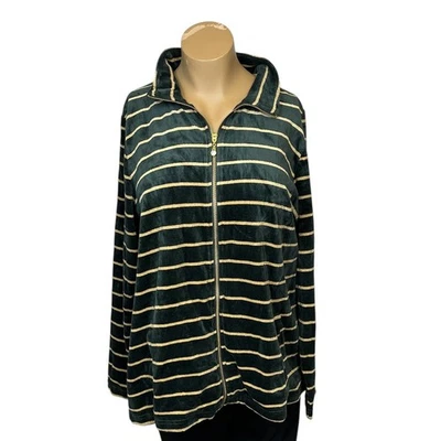 Chaqueta Quacker Factory de terciopelo con cremallera para mujer talla L (14/16) verde con rayas.  Foto 1 de 4