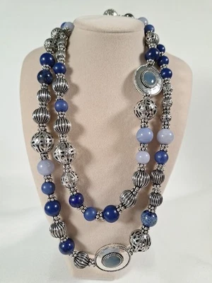 Hermoso Collar Chico’s Tono Plata y Cuentas Azules 38” Largo Se Puede En Capas  Foto 1 de 4