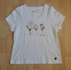 Dash Ladies White Tropical Cocktail Diamonte Short Sleeve Top T-Shirt Size 12 - Picture 1 of 10