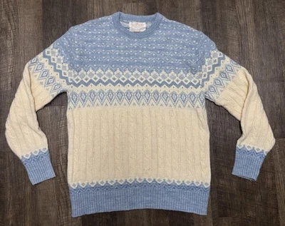 Suéter De Colección Jantzen Fair Isle Grande Azul Blanco Esquí Mezcla Lana Años 70 80 Foto 1 de 4
