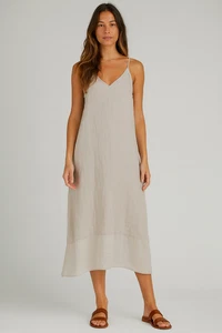 Terzo Millennio 100% Linen Dress Women's M Cream Spaghetti Strap Lagenlook - Picture 1 of 12