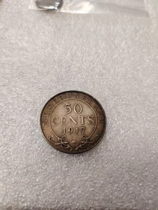 1917 C Newfoundland Silver 50 Cents - George V, Free Shipping - Picture 1 of 5